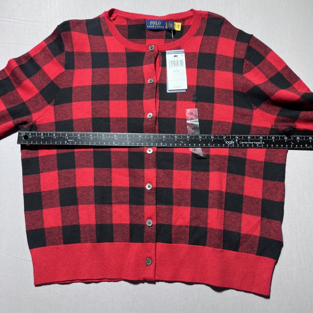 Polo Ralph Lauren Plaid Cardigan Womens XL Red Buffalo Button‎ Cotton Wool - Picture 8 of 13